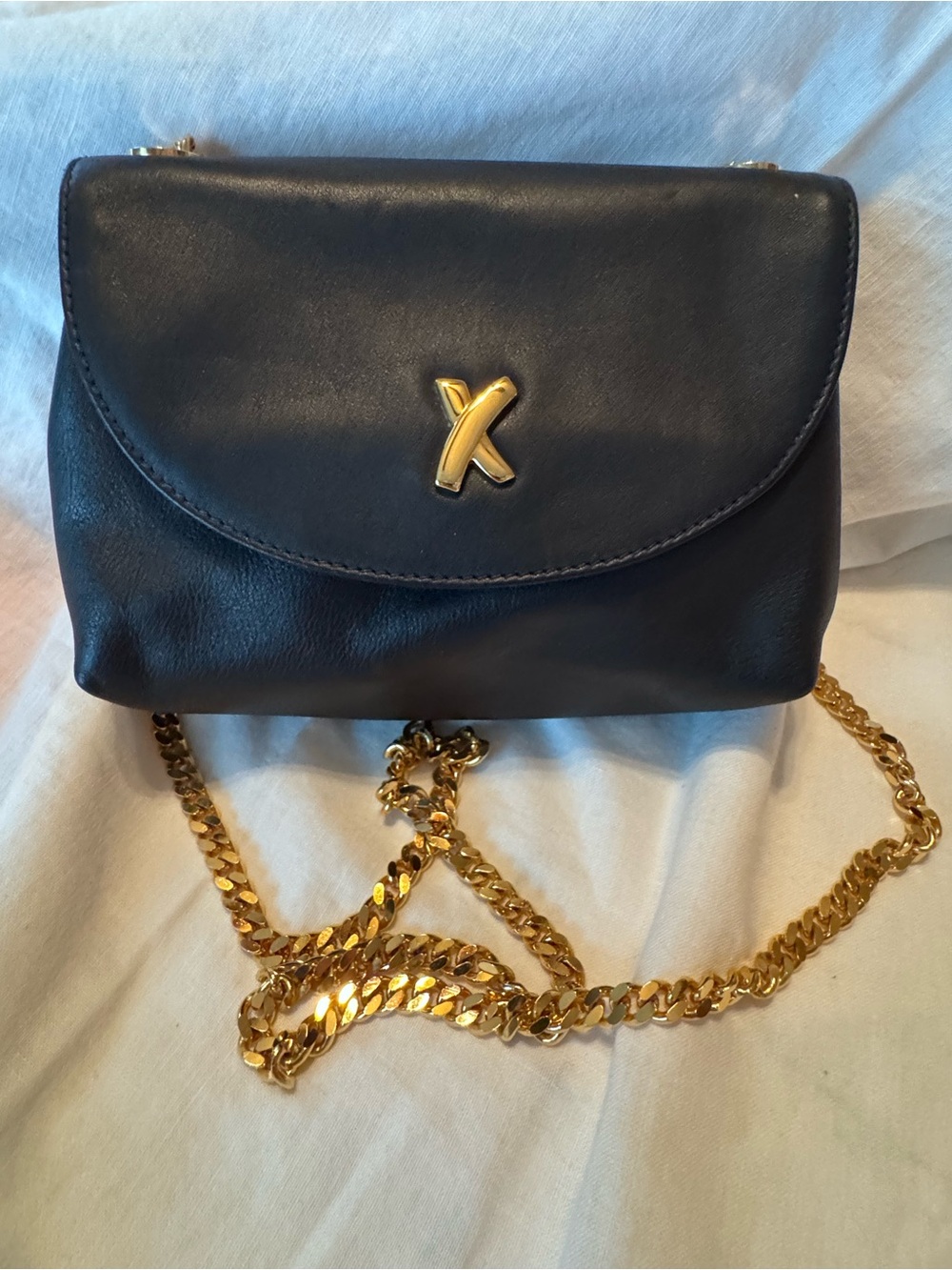 Paloma Picasso Black Leather Crossbody with Gold Chain